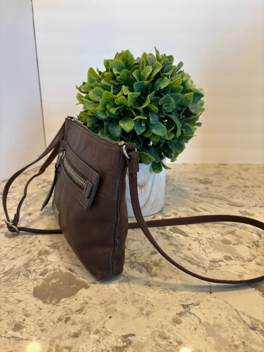 Fossil Dawson Rich Brown Leather Crossbody Handbag